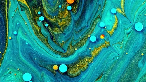 Beautiful Paint and Ink in Oil, Blue Colorful Bubbles. Abstract Colorful Paint.