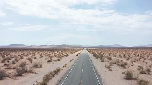 Desert road. Aerial point of view over road in desert.