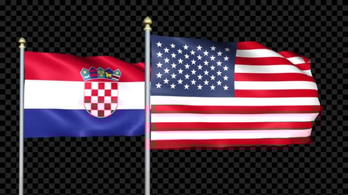 Croatia and USA Waving Flags with Alpha Channel Loop