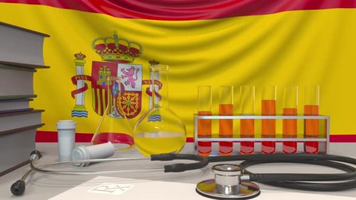 Science and Medical Setup with Animated Spanish Flag
