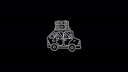 Animated Sketch Line Drawing of Travel Car with Luggage