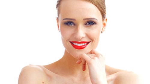 Glamorous Woman Posing with Red Lipstick