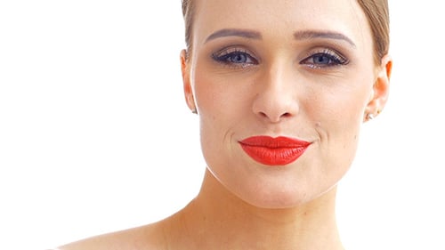 Woman Smiling Close Up With Red Lipstick