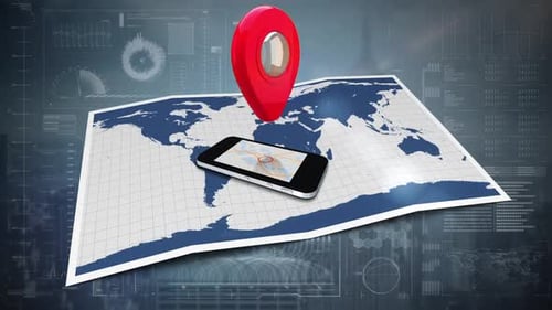 Animated Digital World Map with Smartphone Location Pin