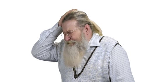 Elderly Bearded Man Having Severe Headache