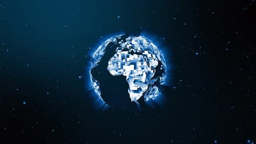 Digital Earth Globe Rotation with Glowing Grid Effect