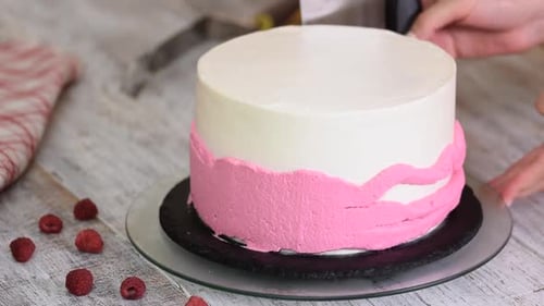 Close-up of woman decorating cake