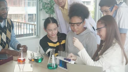 Enthusiastic Children Enjoying Science Experiment in Classroom