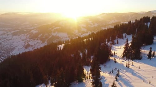 Aerial View in Sunrise Winter Mountain