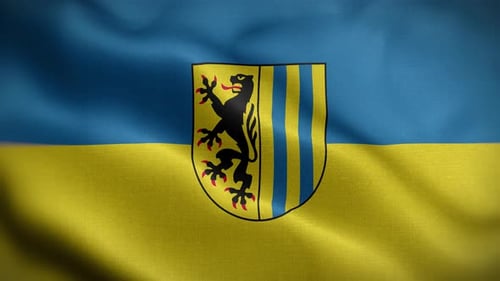Waving Blue and Yellow Flag with Coat of Arms