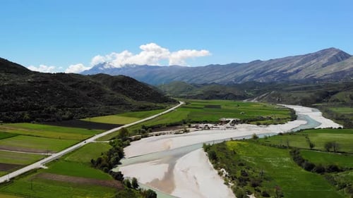 Scenic Aerial View of River and Rural Landscape
