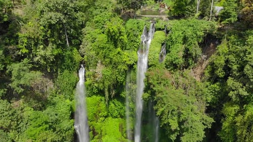 Aerial Shot of the Biggest Waterfall on the Bali Island - the Sekumpul Waterfall