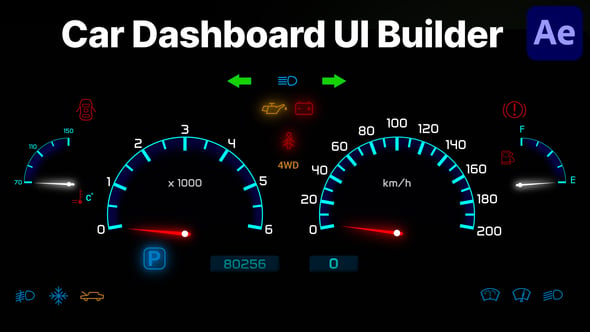 Dynamic Car Dashboard and Head-Up Display UI Pack, Elements ft ...