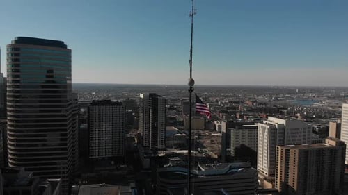 Aerial view of downtown Minneapolis during a sunny afternoon