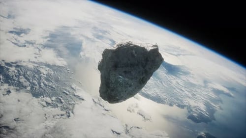 Realistic 3D Asteroid Floating Above Earth in Space