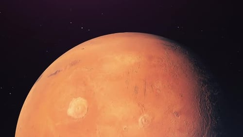 Realistic 3D Render of Mars Planet Rotating in Space with Polar Ice Cap