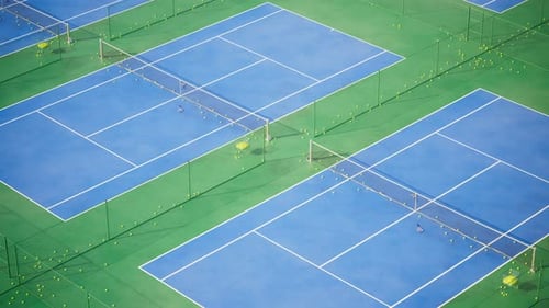 Aerial drone footage of the endless complex of tennis courts. Loopable animation