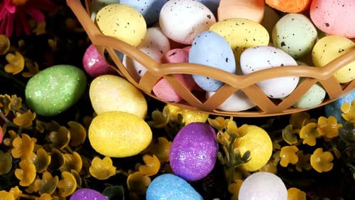 Basket Full of Colorful Easter Eggs Decoration