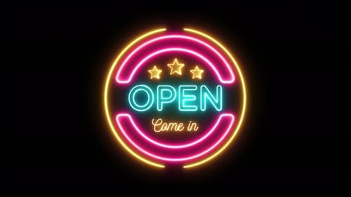 Blinking Neon Open Sign with Come In Message