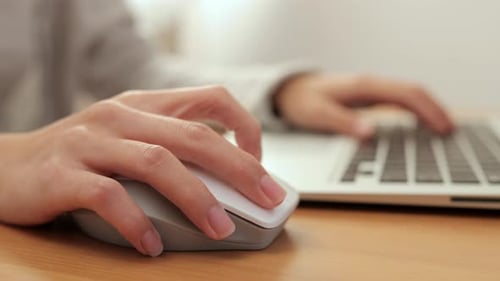 Woman Using on Notebook Computer at Home