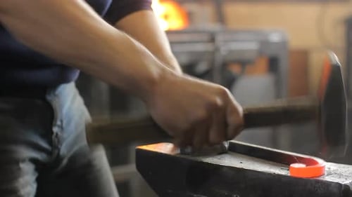 Close Up Hand Heavy Industrial Worker is Working on Metal Work