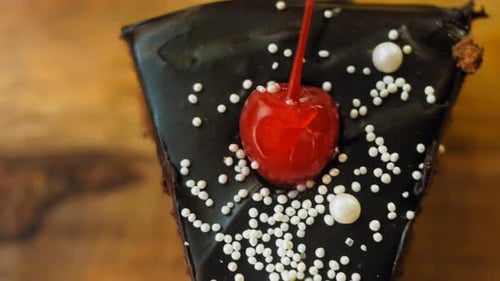 Chocolate Cake with Cherry Close Up