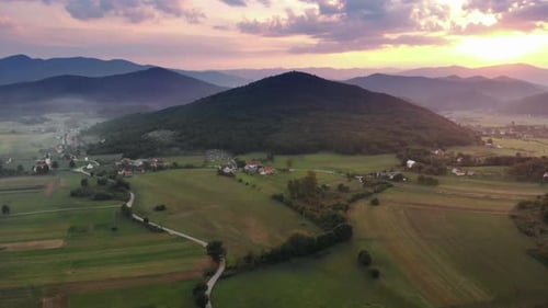 Scenic Rural Landscape at Golden Hour From Above