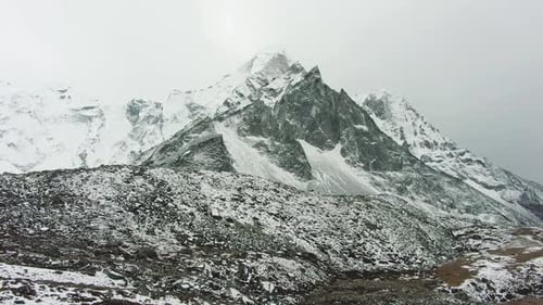 Ama Dablam Mountain and Cloudy Sky, Himalaya, Nepal, Aerial View