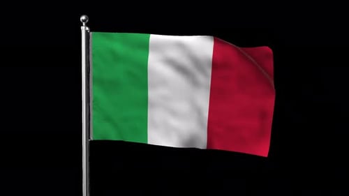 Realistic Italian Flag Waving on Flagpole