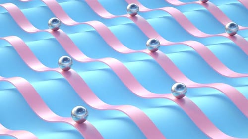 A loopable 3d render animation of balls sliding, metallic, pink and blue colors