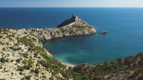 Bay with a Rocky Cape in the Black Sea of Crimea. Drone View
