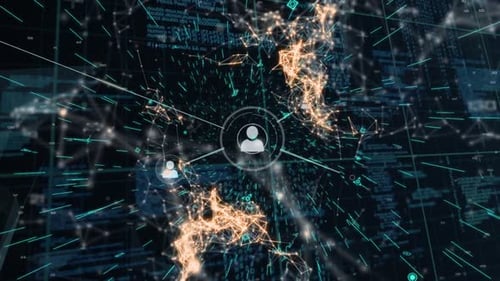 Program codes and asymmetrical lines with profile icons