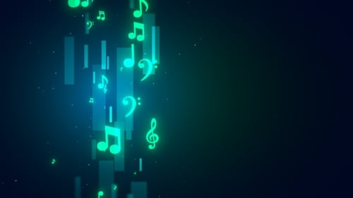 Glowing Neon Music Notes and Bars Floating Loop Background