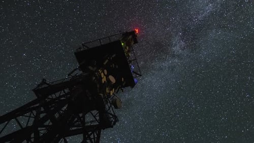 Milky Way Galaxy ower Satellite Tower in Starry Night