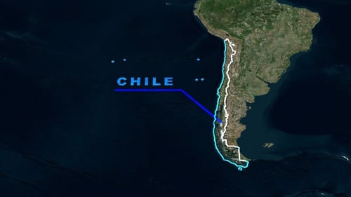World Map Zoom to Chile Outline Animation