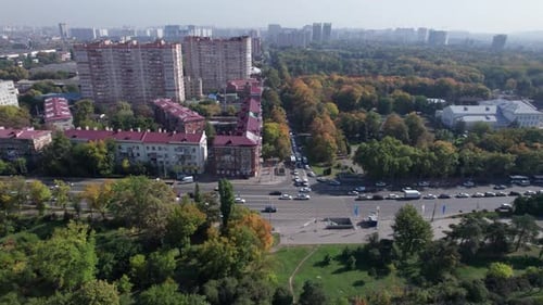 Drones Point of View Traffic Jam Top View Transportation Concept Intersection Crossroad Aerial View