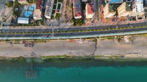 Traffic on the beach aerial view 4 K