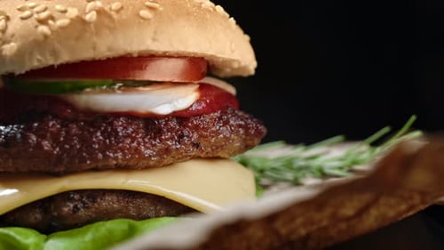 Mouthwatering Double Cheeseburger With Fresh Rosemary