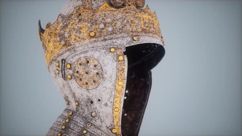 Rotating Ancient Ornate Helmet with Golden Details