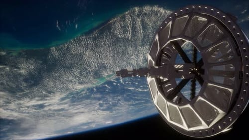Futuristic Space Satellite Orbiting the Earth