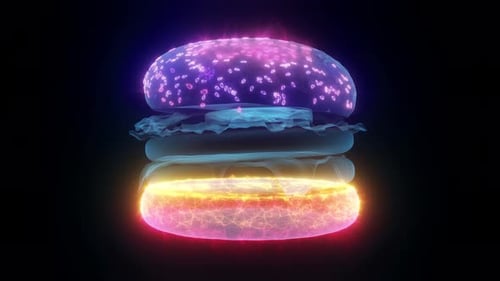 Futuristic Digital Burger Hologram with Pulsating Neon Light Effect