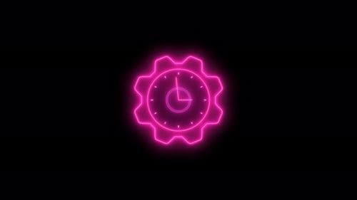Pink Neon Light Gear Design Counting Down Clock Animation On Black Background
