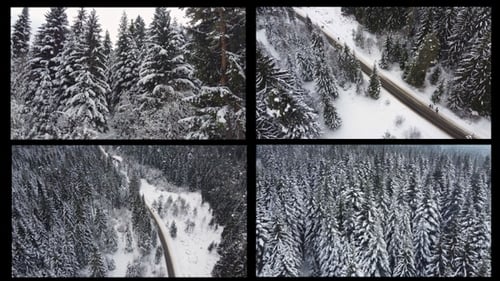 Aerial Of Frozen Winter Landscape In Mountain Forest - 4 Pack