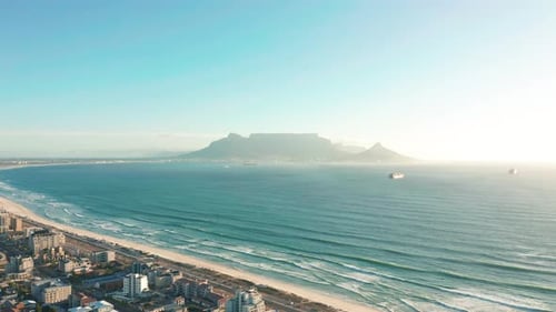 Flight Over Bigbay Beach Towards Cape Town South Africa and Table Mountain