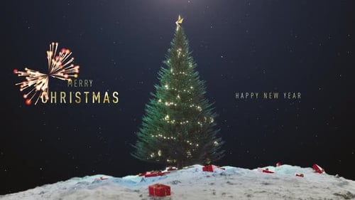 Festive Christmas Tree and New Year Fireworks Animation