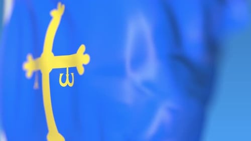 Wehende Flagge von Asturien, einer Autonomen Community in Spanien