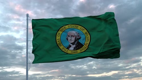 Realistic 3D Washington State Flag Waving in the Wind