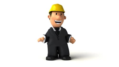 Lustiger 3D-Cartoon-Architekt bei einer Präsentation