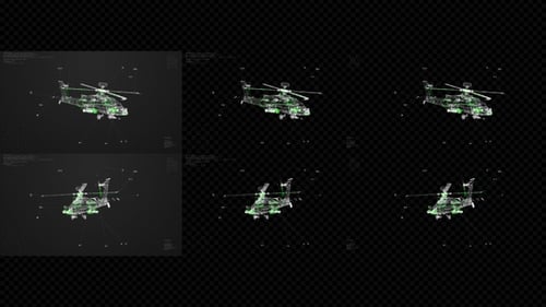 Digital Futuristic Helicopter Wireframe HUD Build Up Animation