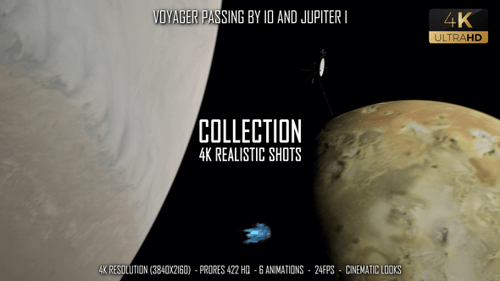 Voyager Spacecraft Passing Jupiter and Io 3D Animation